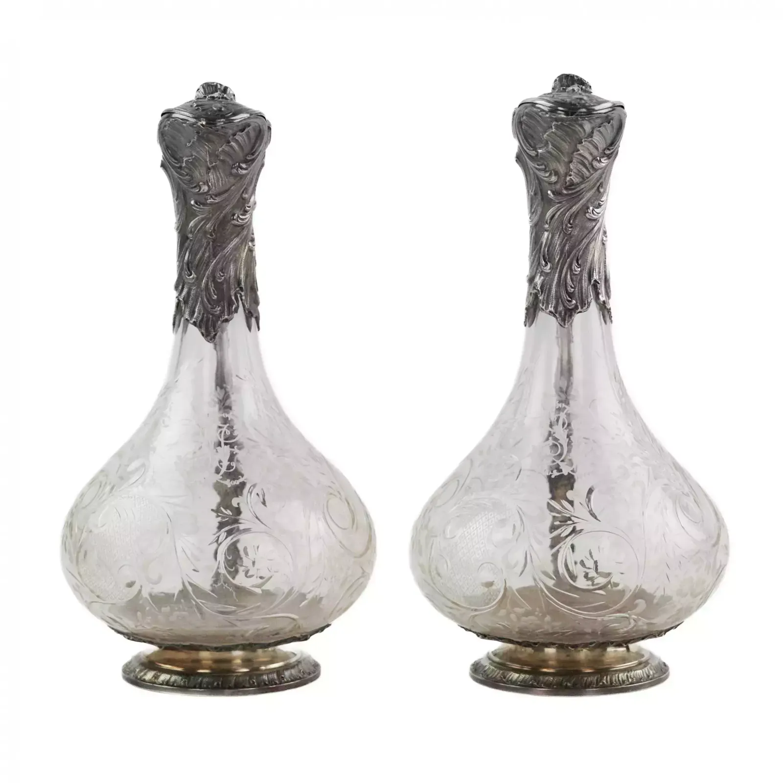 Pair Of Wine Glass Jugs In Silver, Louis XV Style, Turn Of The 19th 20th Centuries. photo furniture