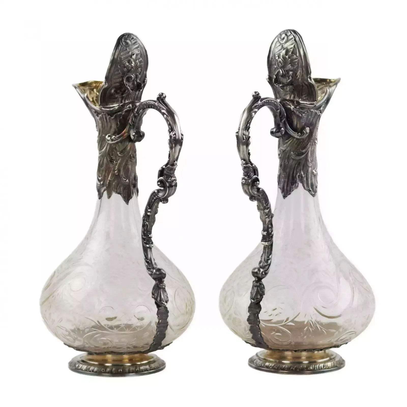 Pair Of Wine Glass Jugs In Silver, Louis XV Style, Turn Of The 19th 20th Centuries. photo Home Decor