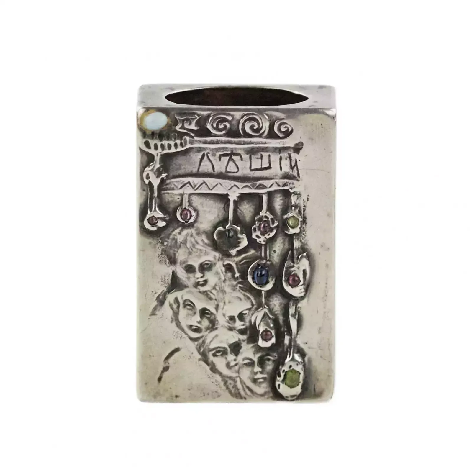 Silver Match Holder, Made In The Russian Art Nouveau Style, With The Image Of A Goblin. photo for sale