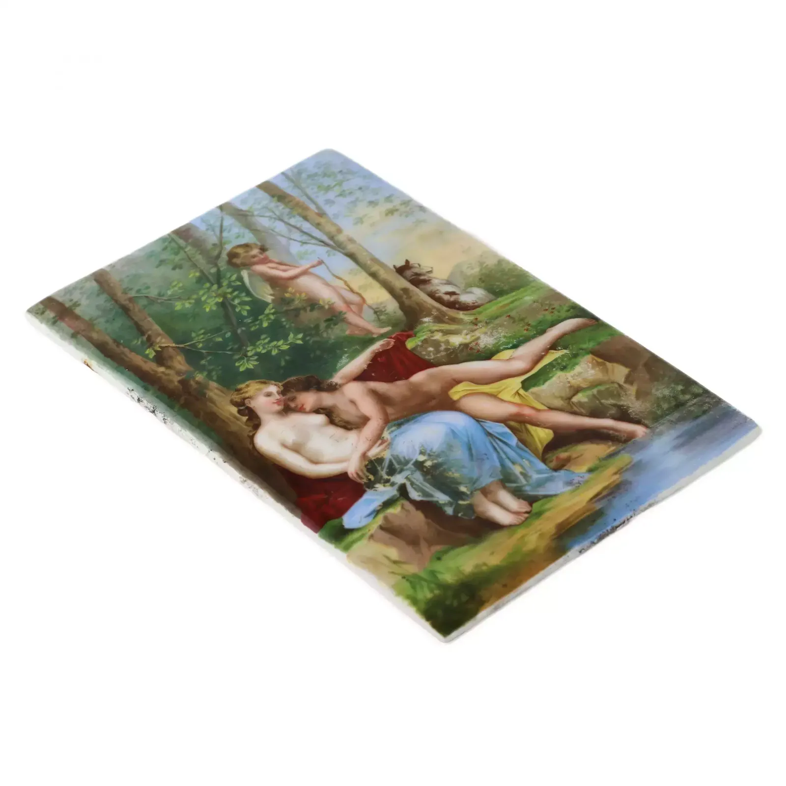 Porcelain Plaque Lovers, Tricks Of Cupid. Europe 19th Century. photo furniture