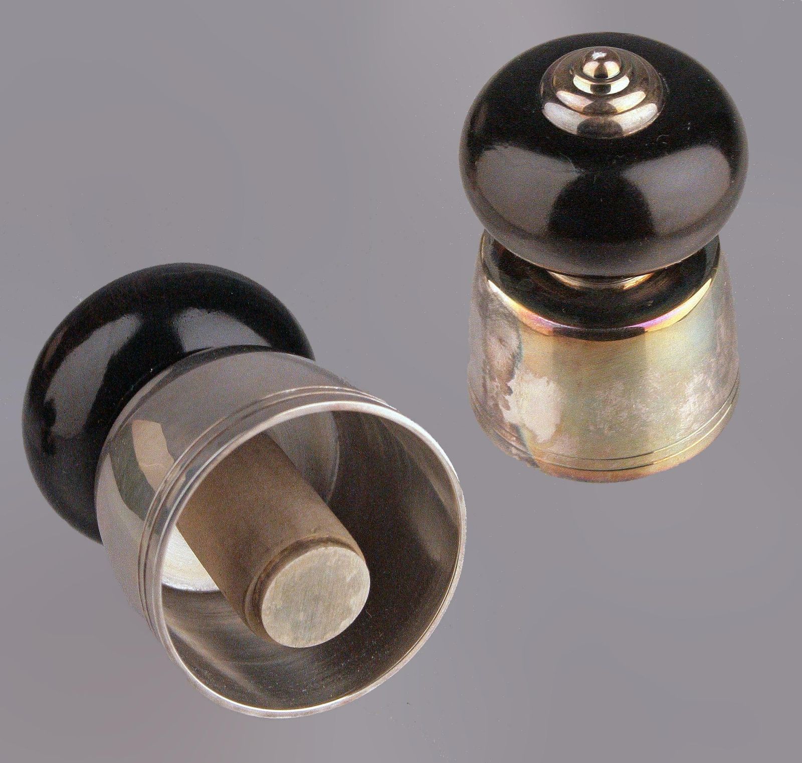 Pair Of French Black Lacquer And Silver Champagne Corks/Bottle Stoppers By Christofle photo furniture
