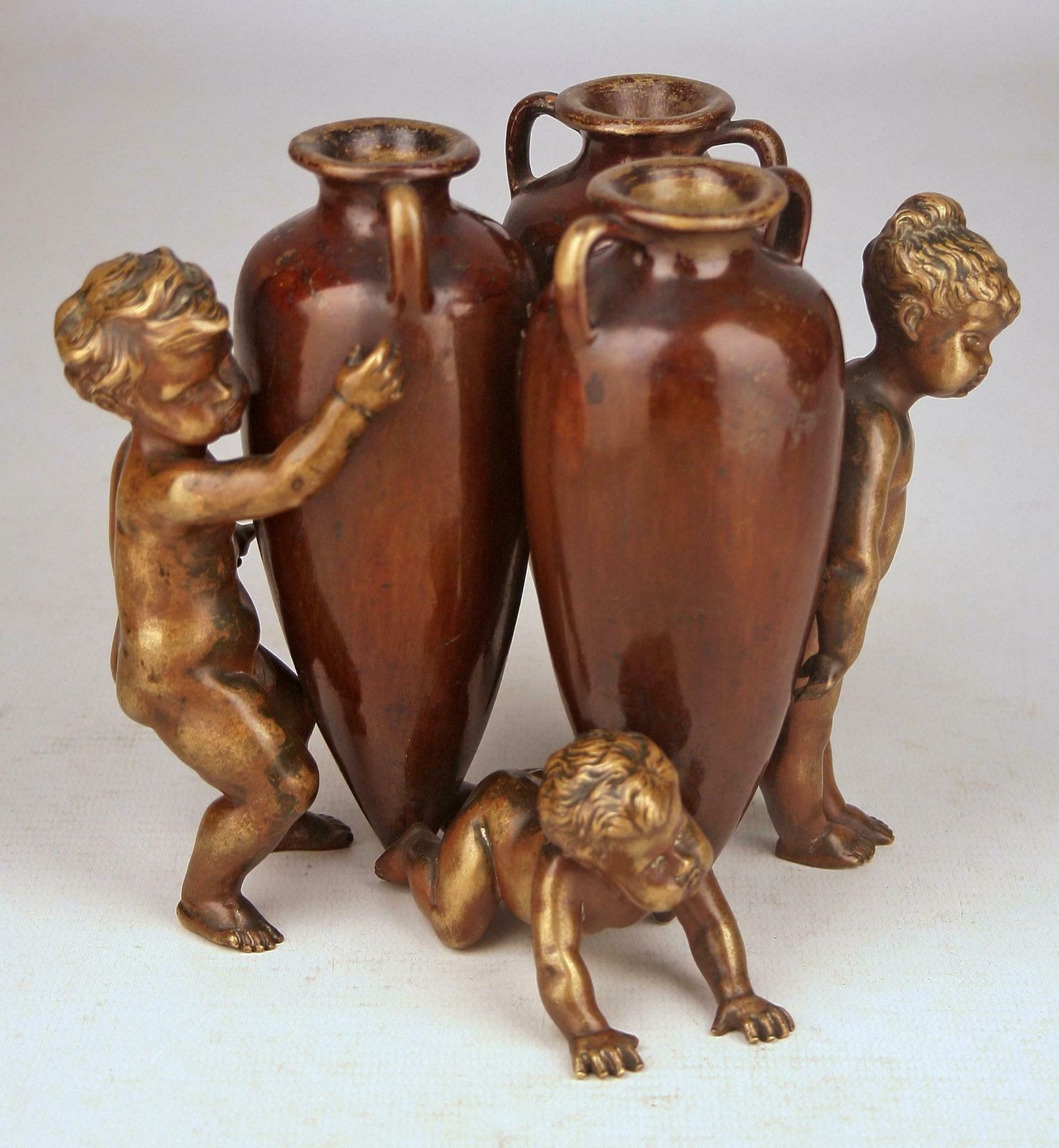 French Empire Patinated Bronze Sculpture Of A Group Of Boys And Amphoras By Auguste Moreau photo for sale
