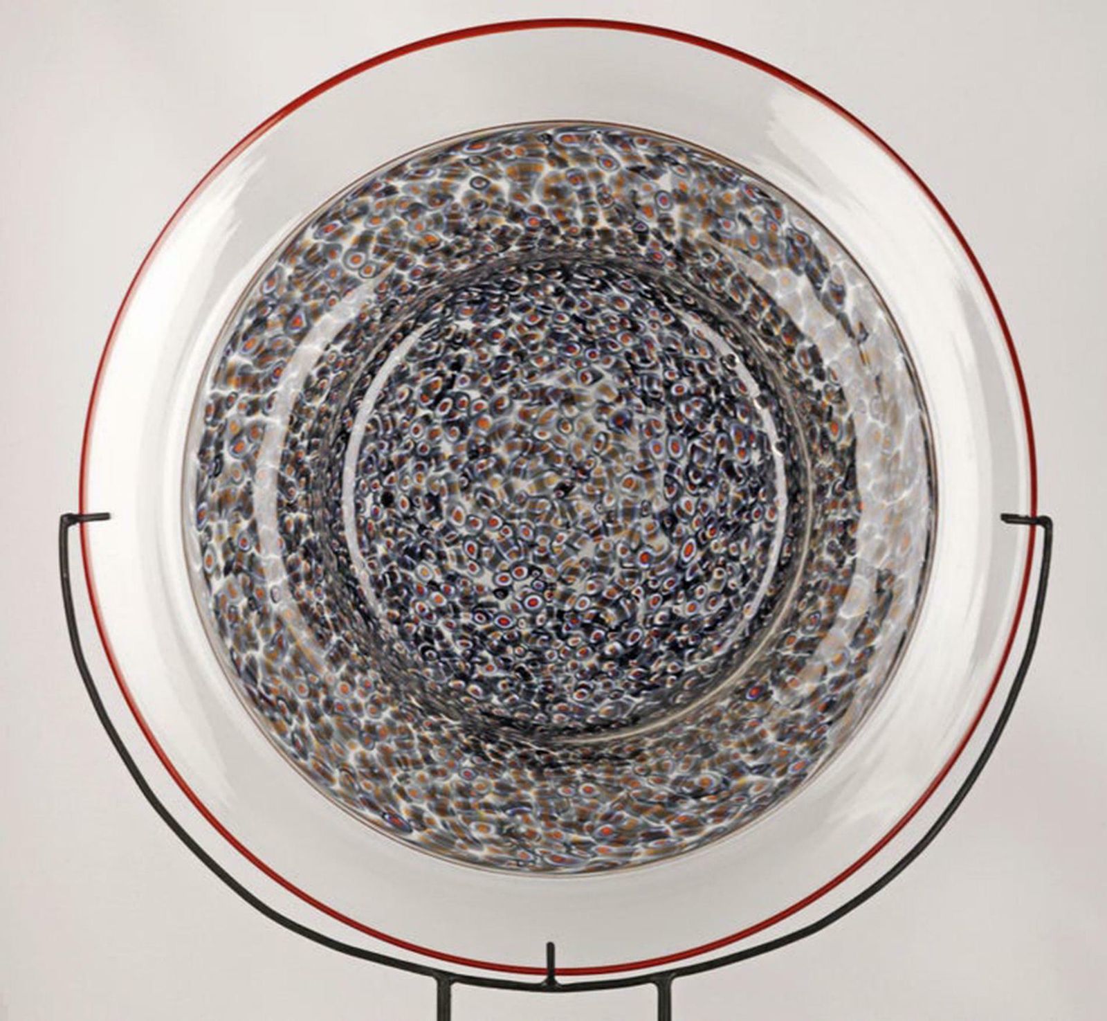Mid 20th Century Italian Neverino Murano Glass Decorative Plate With Iron Base Designed By Gae Aulenti For Luciano Vistosi photo vinterior