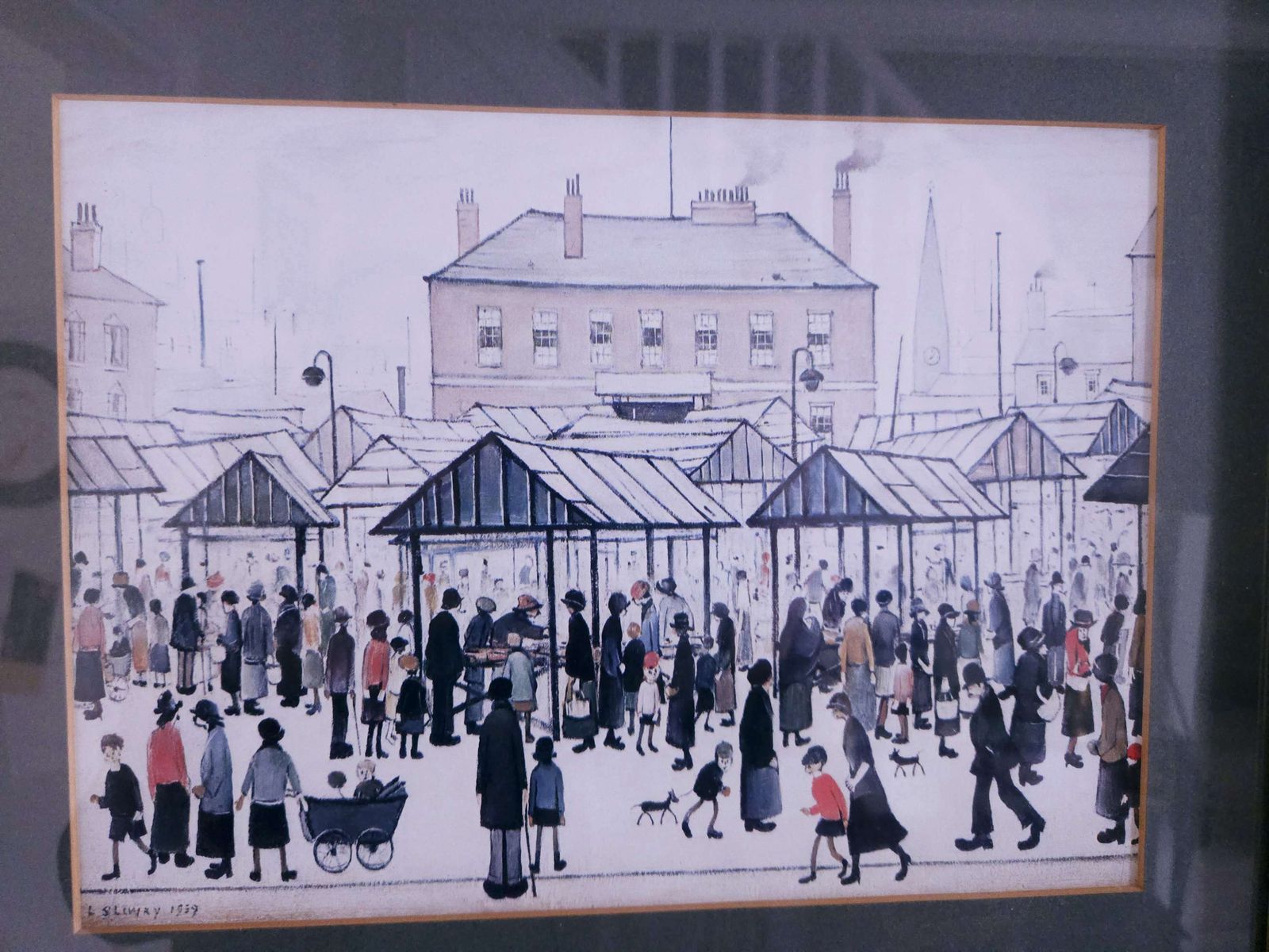 Framed L S Lowry Print Of Market Scene Northern Town 1939 photo for sale