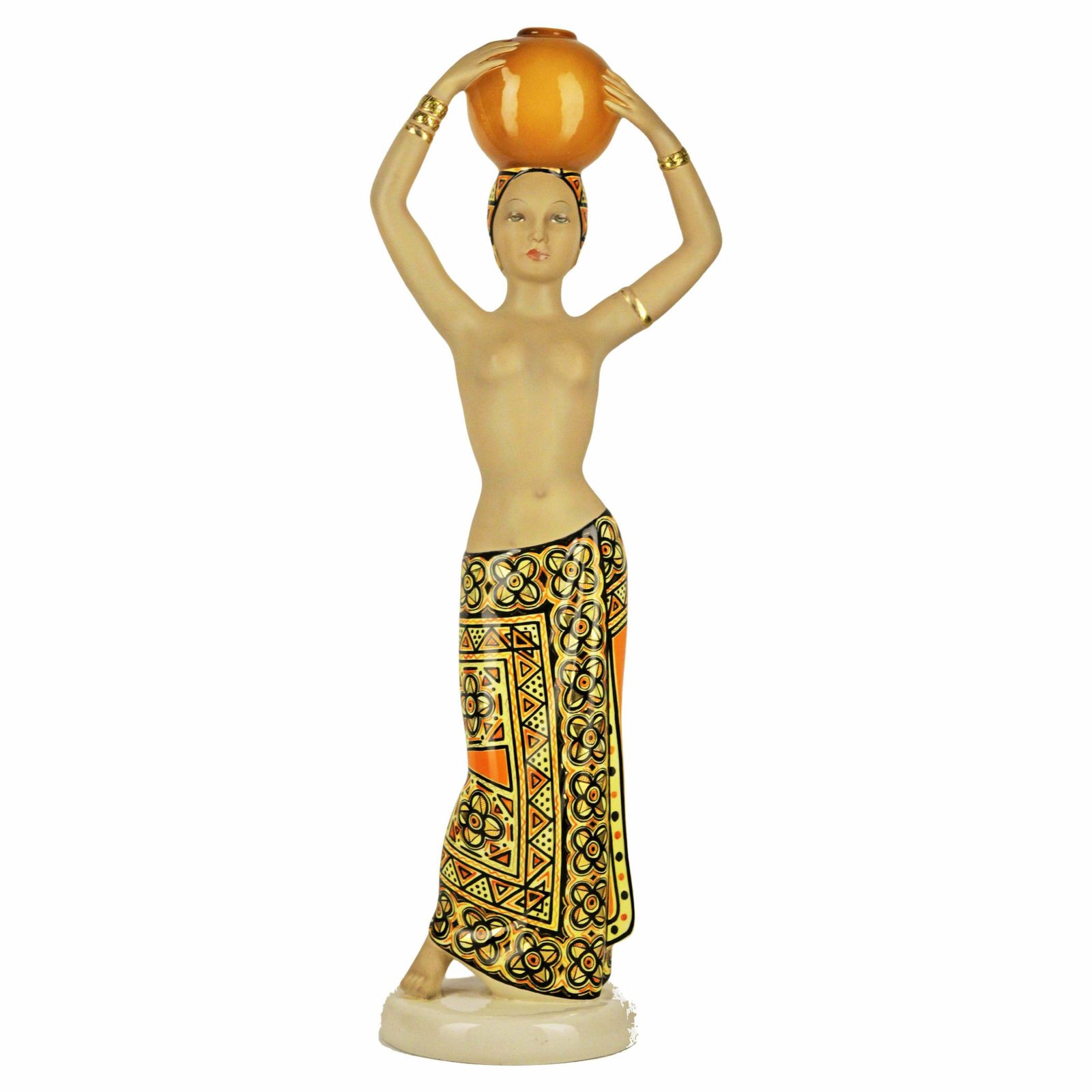 Mid 20th Century Torino Ceramic Semi Nude Woman Sculpture 'Portatrice Africana' By C. I. A. Manna