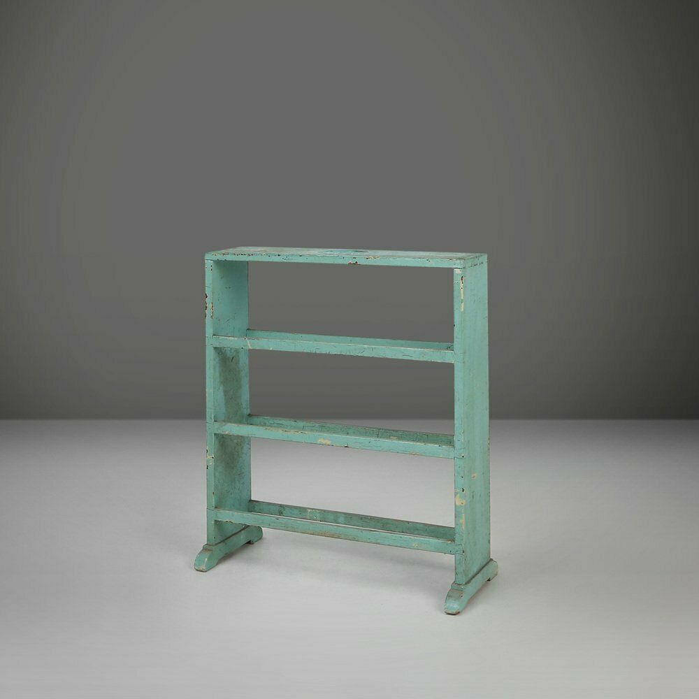 Small Industrial Mint Colored Rack Or Bookcase With 4 Shelves, Belgium, 1920s