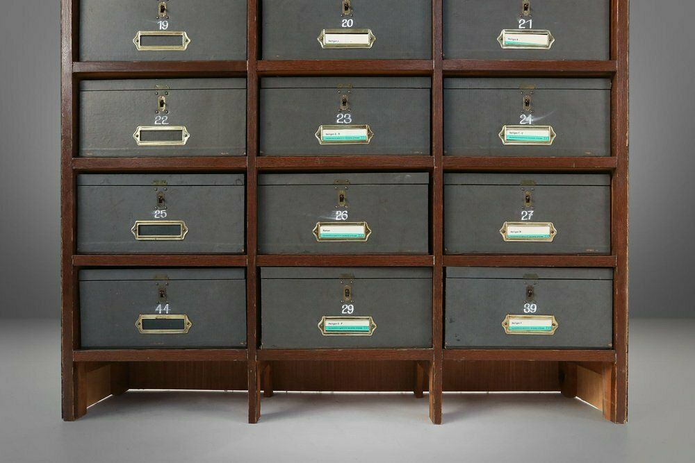 Furniture Industrial Filing Cabinet In Wood, Belgium, 1920s photo
