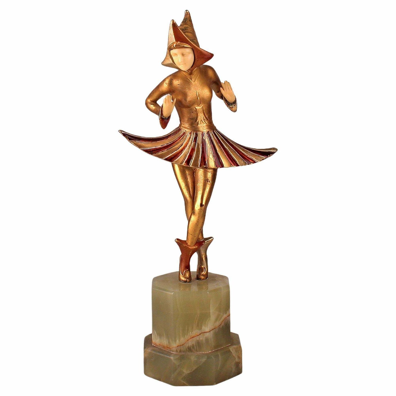 Gerda Gerdago's 'Cosmic Dance': Art Déco Austrian Patinated Bronze Chryselephantine (Ivory And Gold) Sculpture Manufactured By Arthur Rubinstein