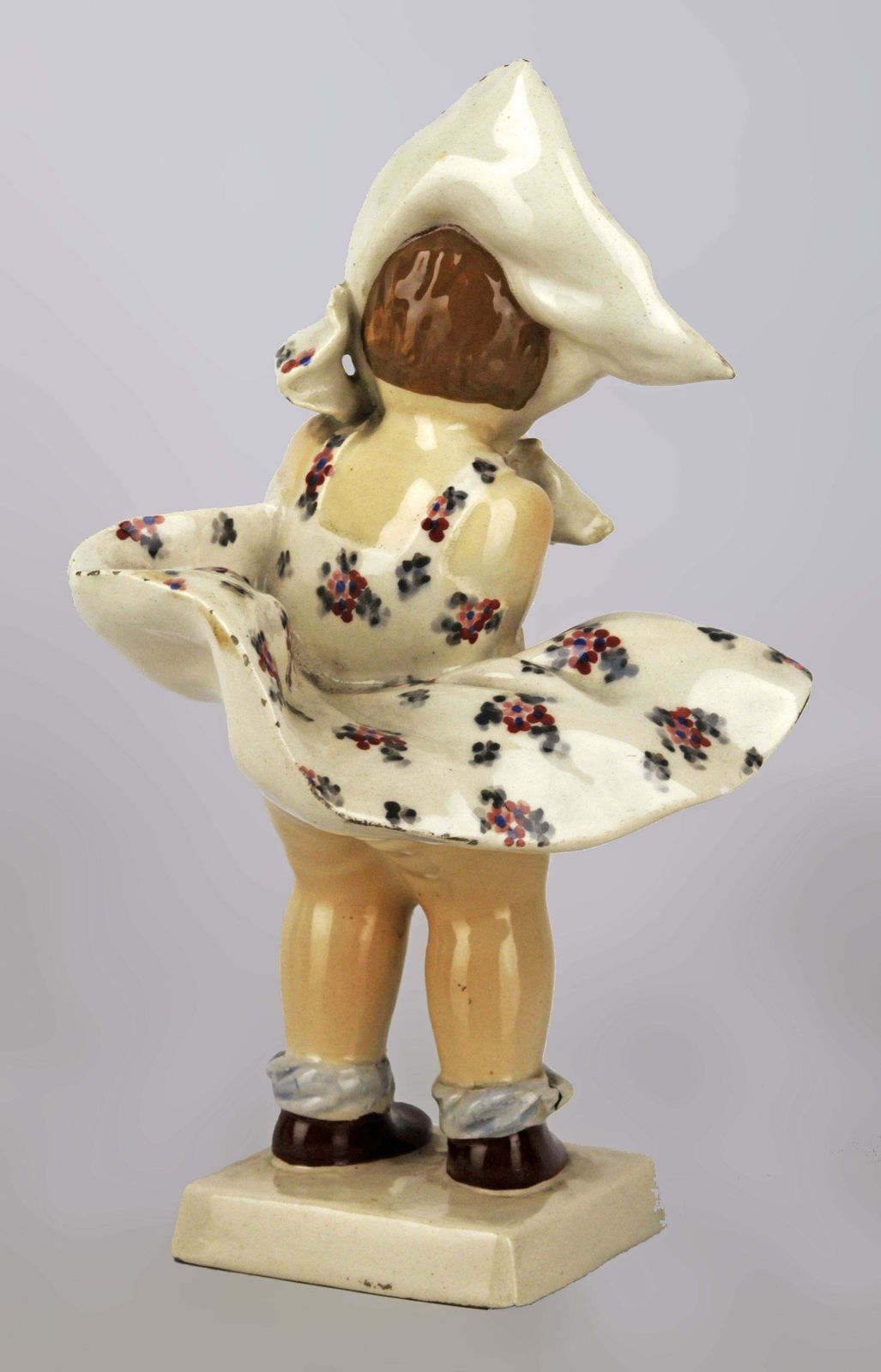 1950s Italian Torino Hand Painted Glazed Ceramic Sculpture Of A Girl With Dress And Dog Signed By C. Mollica photo Home Decor