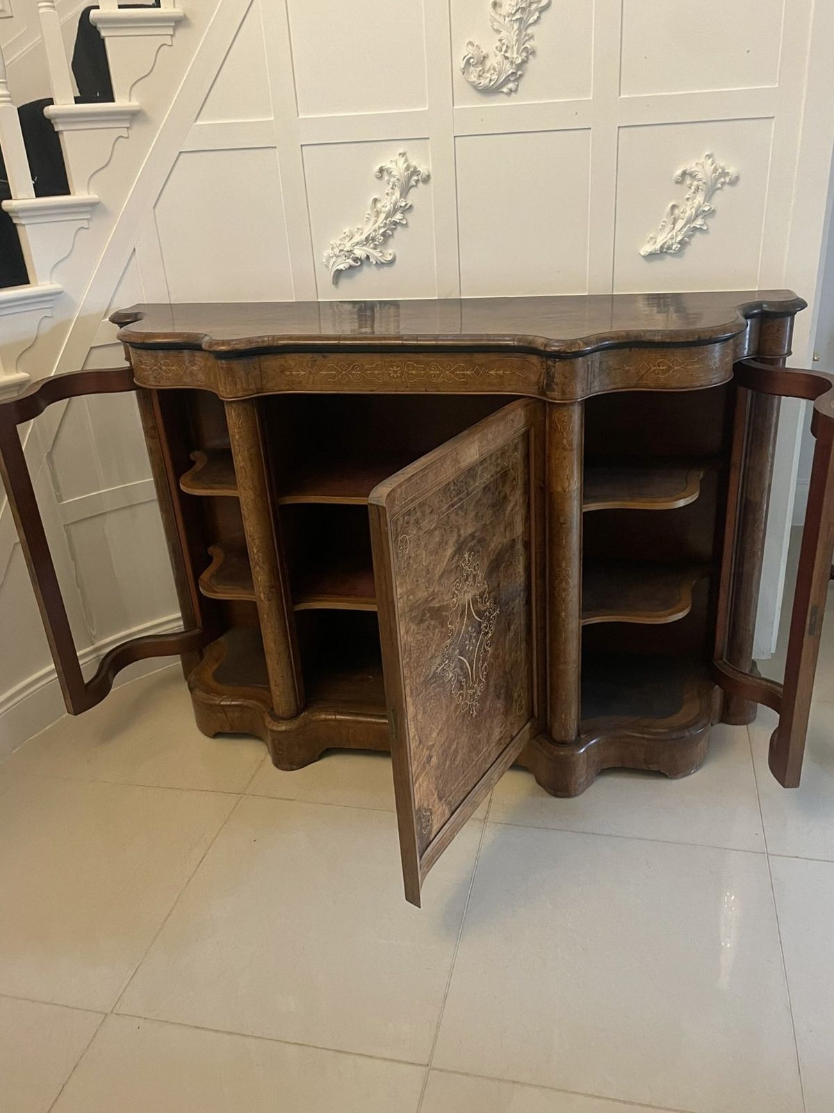 Superb Quality Antique 19th Century Burr Walnut Inlaid Credenza photo for sale