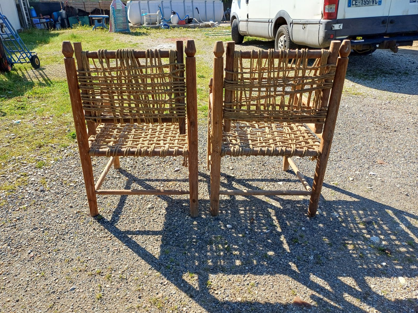Pair Of Audoux Minet Style Wood And Rope Armchairs photo vinterior