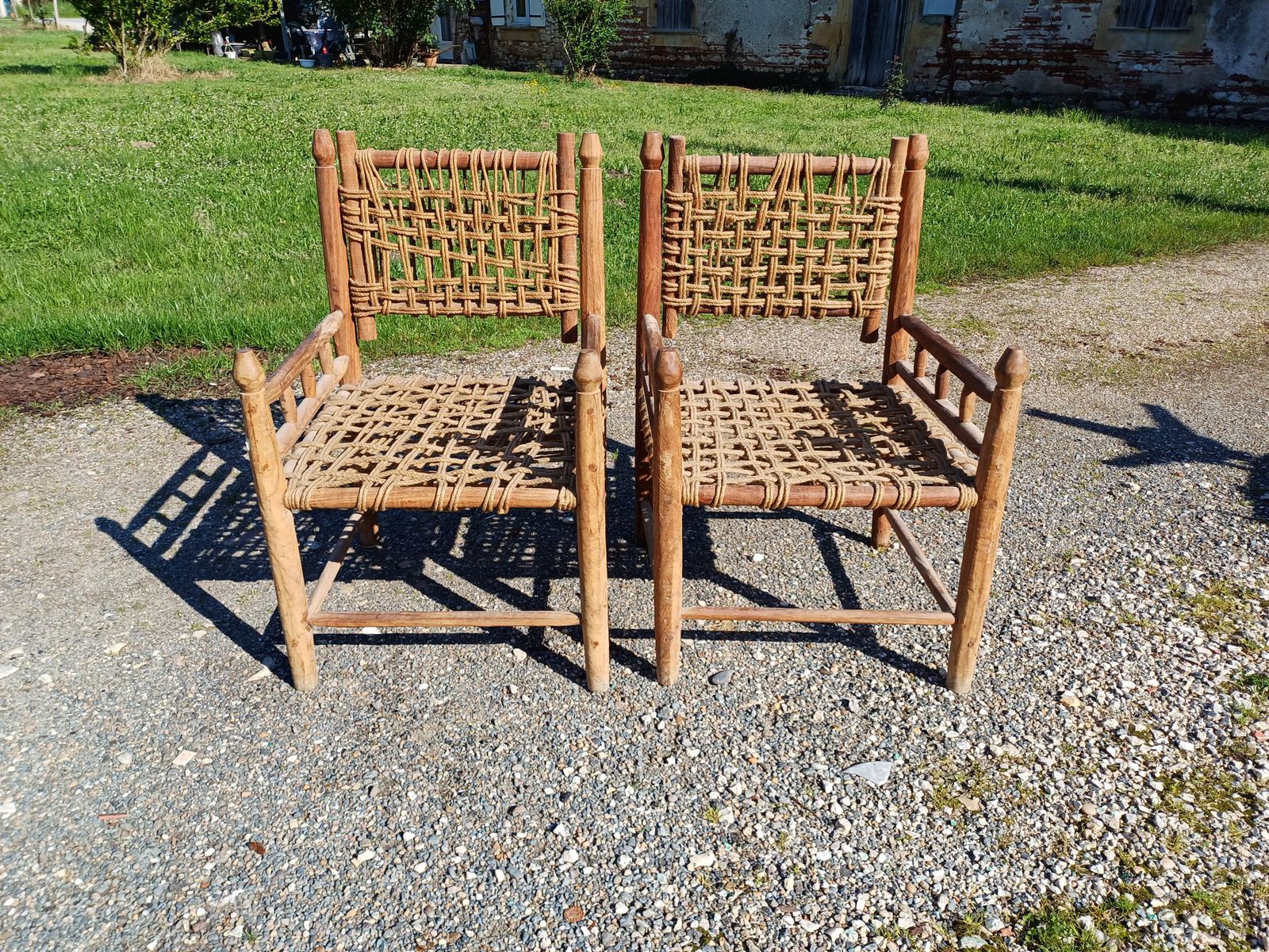 Pair Of Audoux Minet Style Wood And Rope Armchairs photo buy