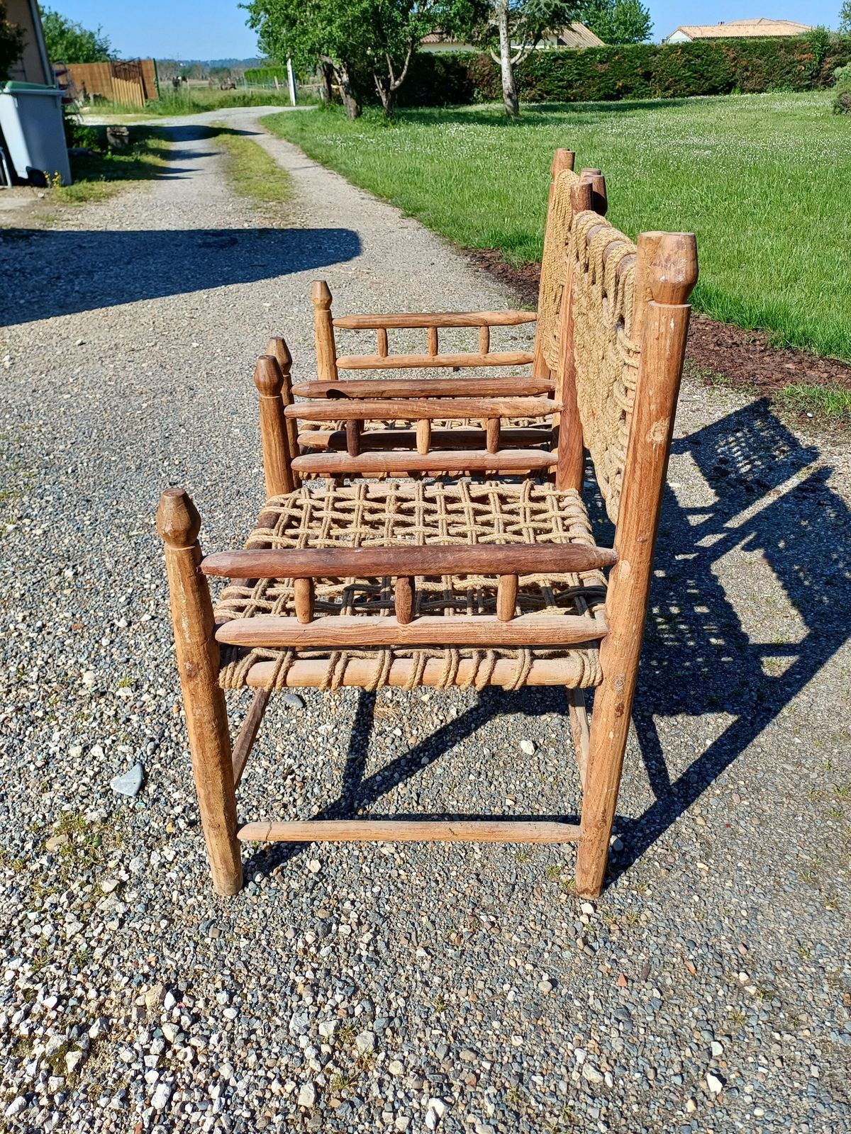 Pair Of Audoux Minet Style Wood And Rope Armchairs photo vintage