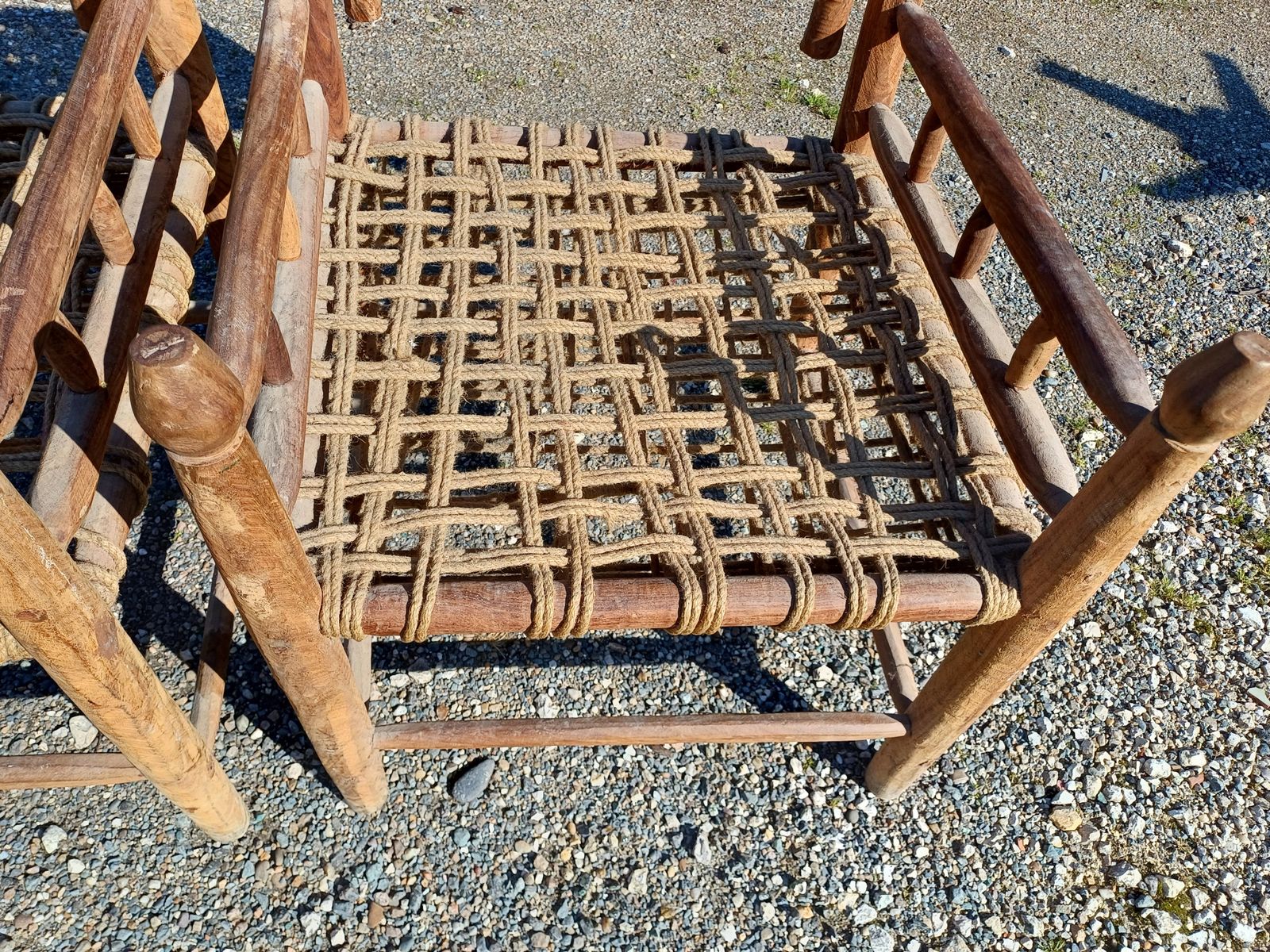 Furniture Pair Of Audoux Minet Style Wood And Rope Armchairs photo