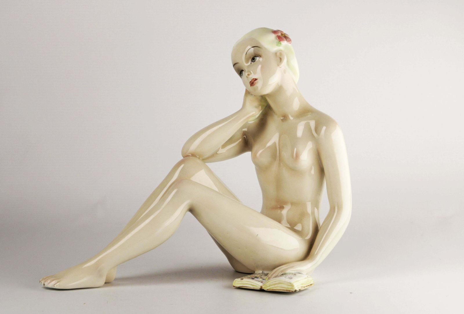 Mid 20th Century Glazed Ceramic Naked Woman Figure Sculpture From Torino, Italy photo buy