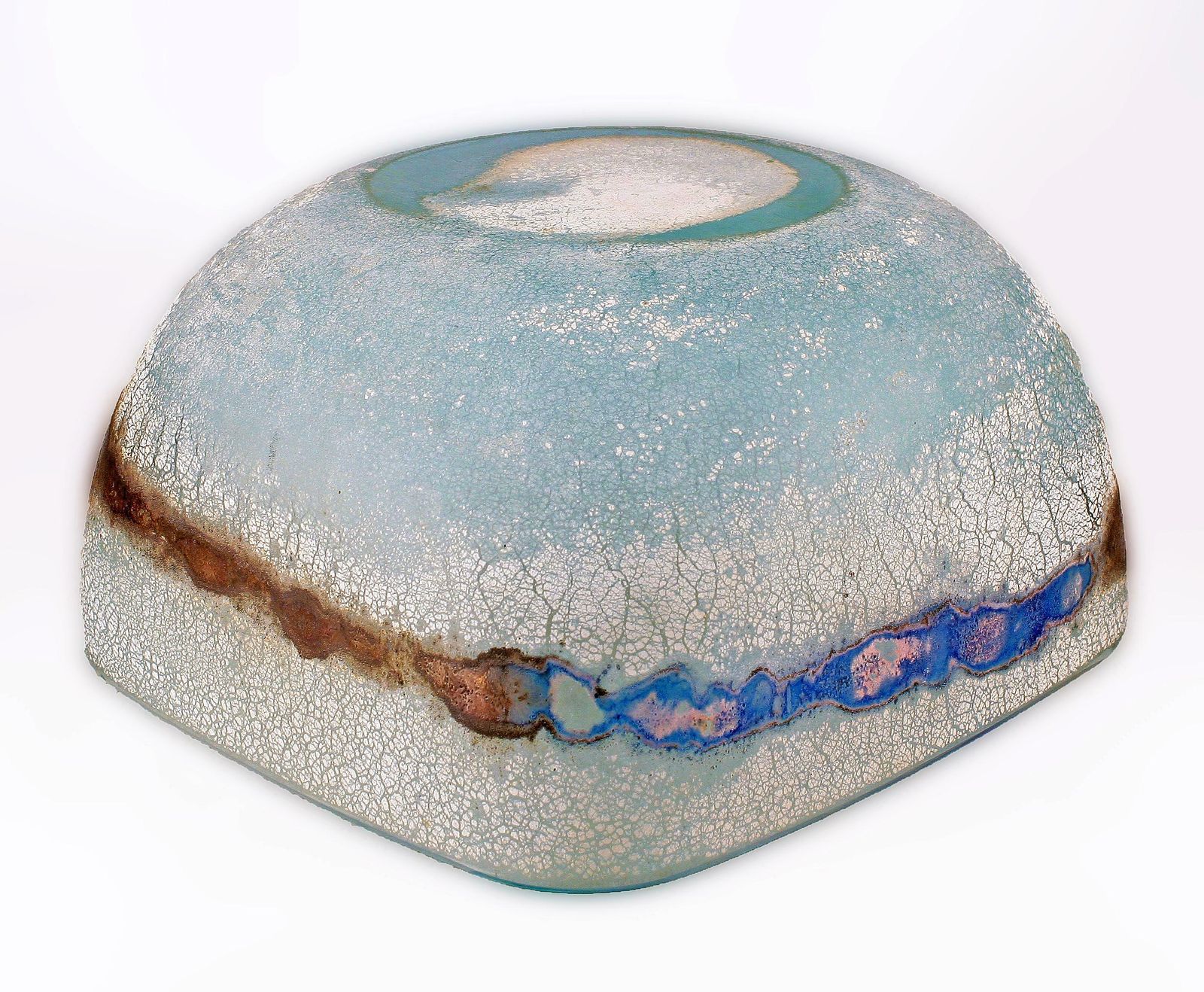 Mid 20th Century Modern Italian Frosted Murano Glass Decorative Scavo Bowl By Alfredo Barbini photo 2175.0