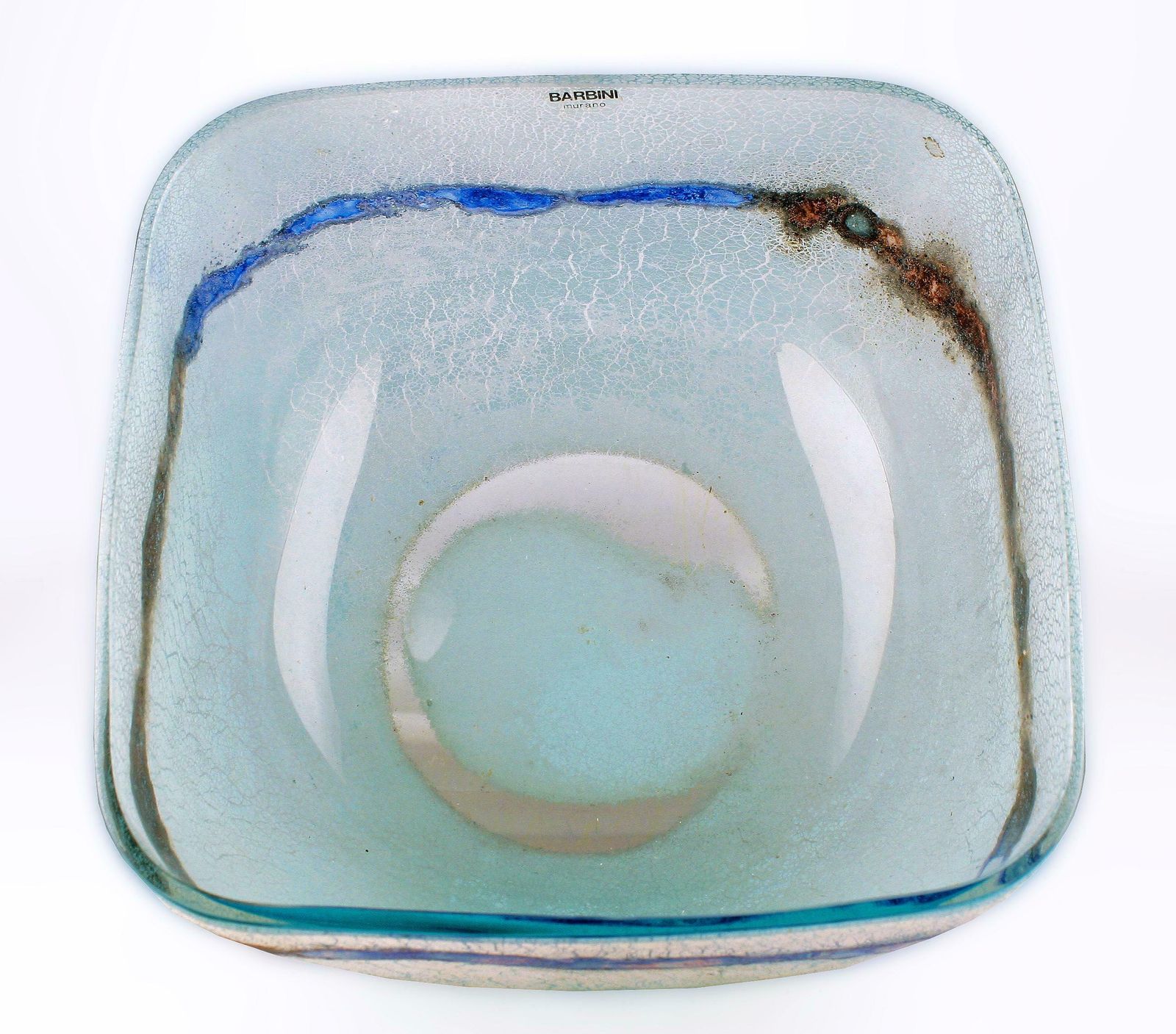 Mid 20th Century Modern Italian Frosted Murano Glass Decorative Scavo Bowl By Alfredo Barbini photo vinterior