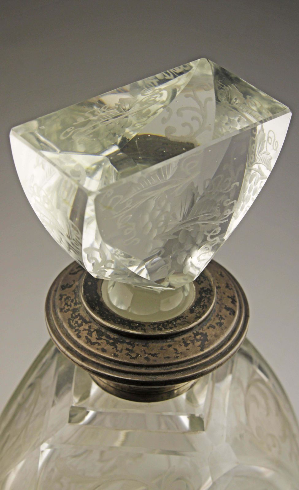 Pair Of Early 20th Century Art Déco Etched Glass Liquor Decanters And Stoppers With Sterling Silver Necks photo furniture