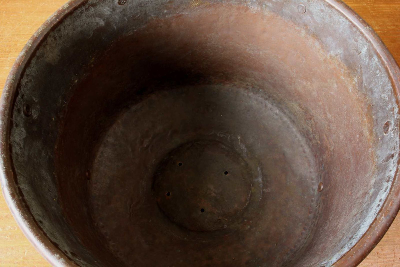 Home Decor French Copper Ferrat Grain Measure. 19th Century Metal Planter. Log Bin. photo
