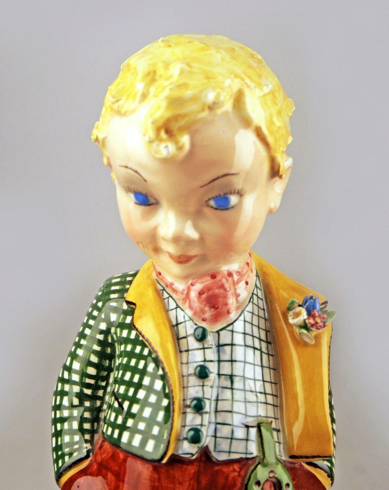 Circa 1920 Art Nouveau Glazed Italian Torino Like Porcelain Figurine Of A Boy And His Dog photo for sale