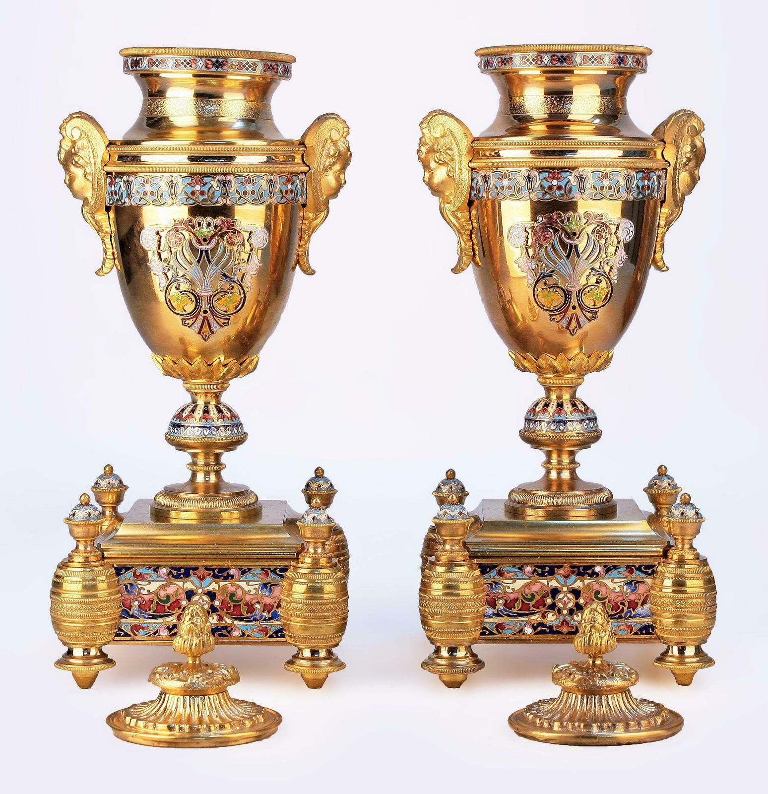 Late 19th Century French Gilt Bronze/Ormolu Cloisonné Champlevé Enameled Mantle Clock Garniture Set By Japy Frères photo 13350.0