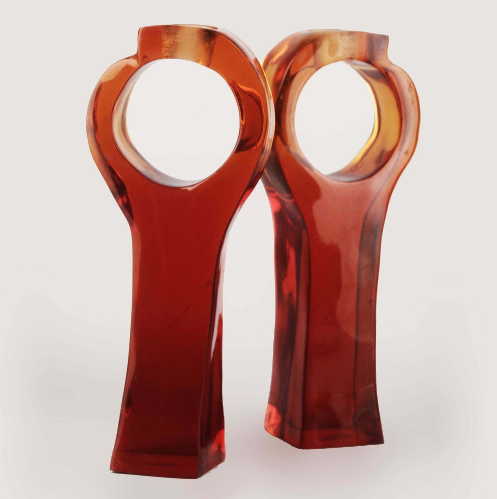 Pair Of Italian Mid Century Modern Red Acrylic/Lucite Geometric Candle Holders photo furniture
