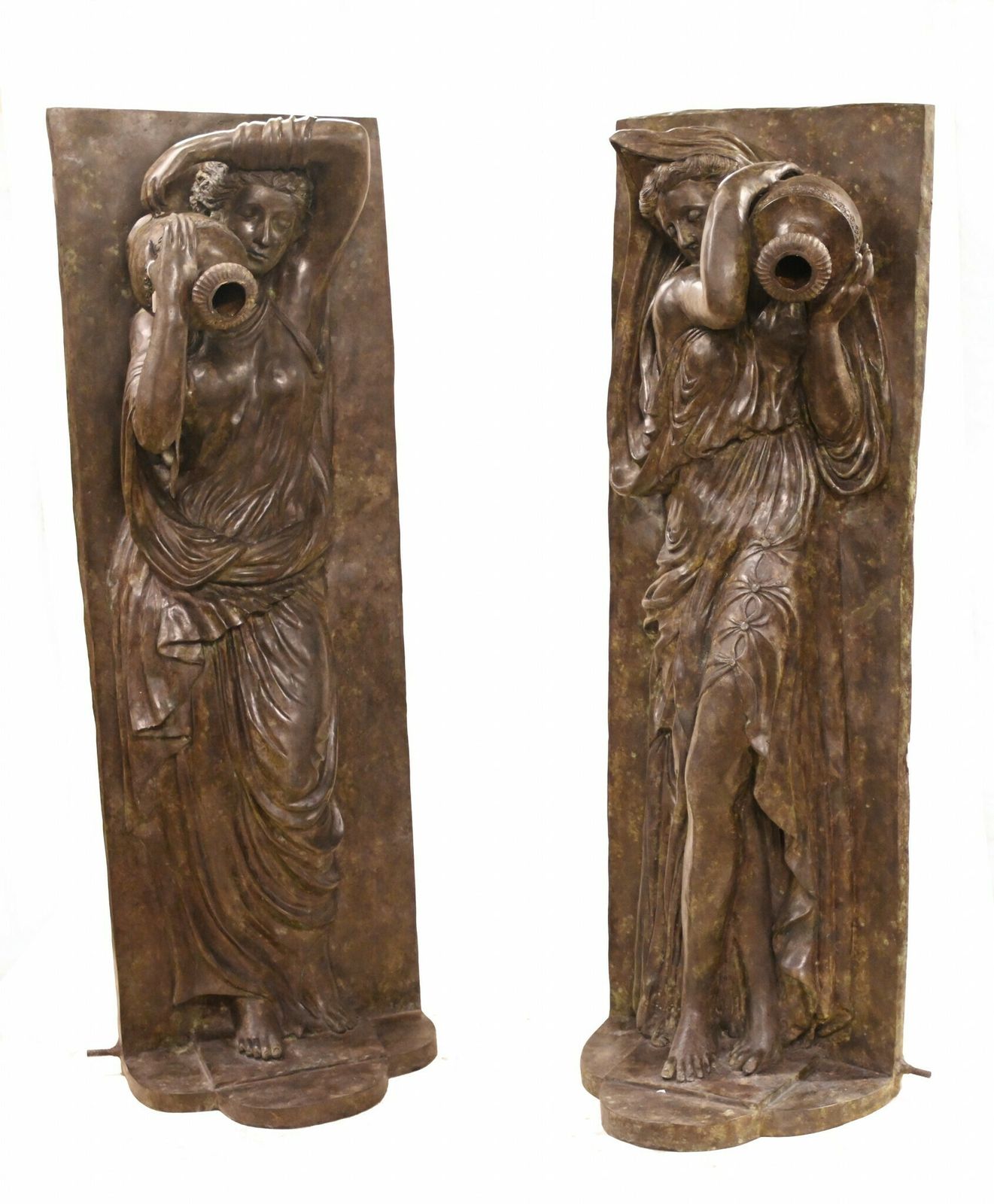 Pair Xl Bronze Fountains   Italian Maiden Statues Garden Plaques photo furniture