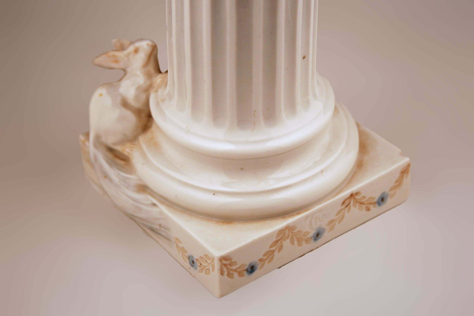 Mid 20th Century Danish Glazed Porcelain Sculpture Of Faun (Satyr) Sitting Over A Column And A Rabbit By Danish Firm Royal Copenhagen photo vinterior