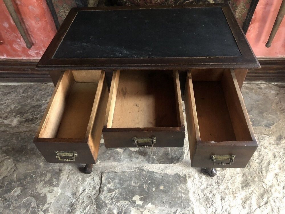 Antique Period Black Leather Edwardian Mahogany Lowboy Ladies Writing Desk photo buy