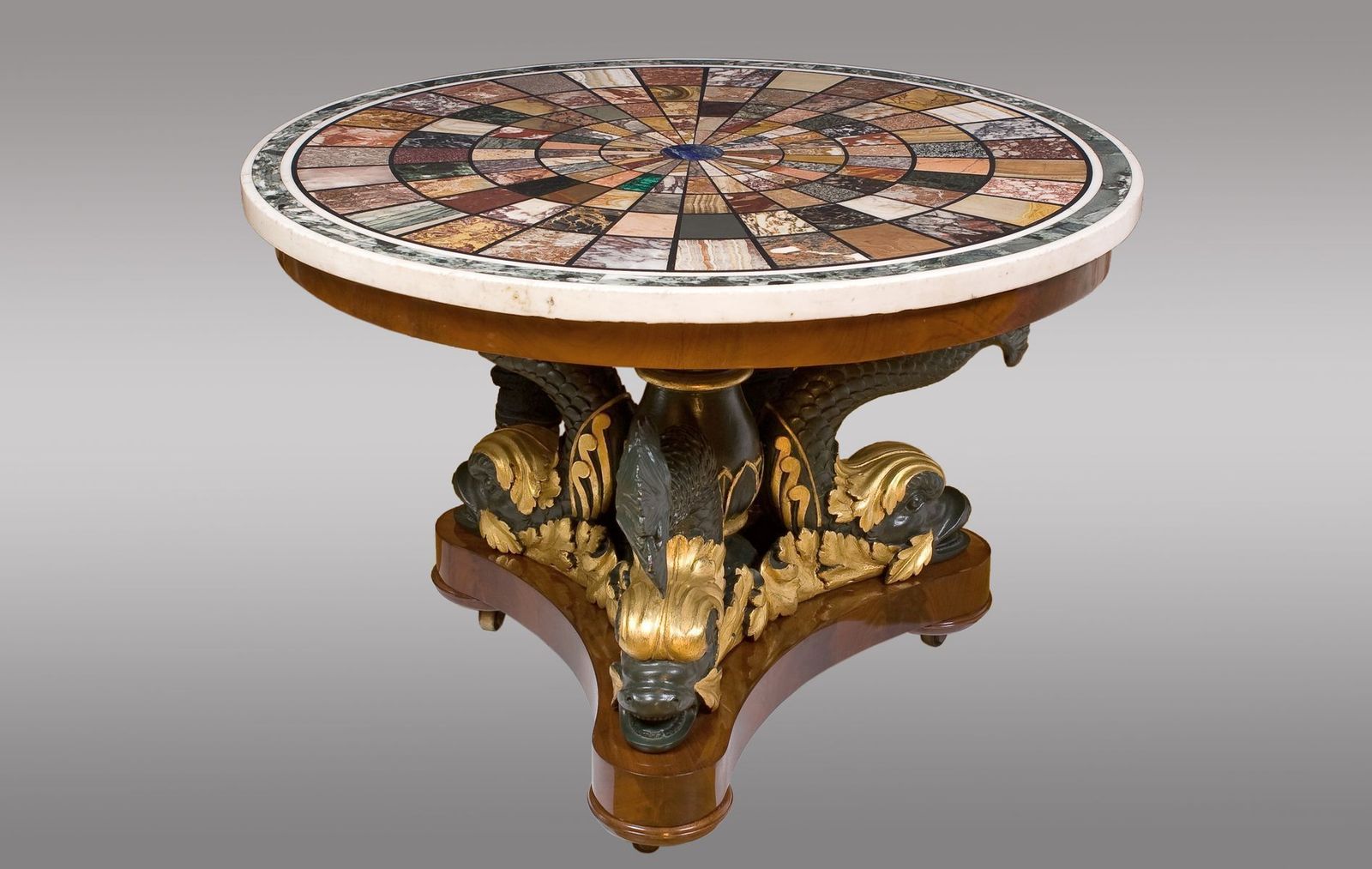 Mahogany And Carved Giltwood Center Table. Signed Top By Fratelli Blasi, 1827