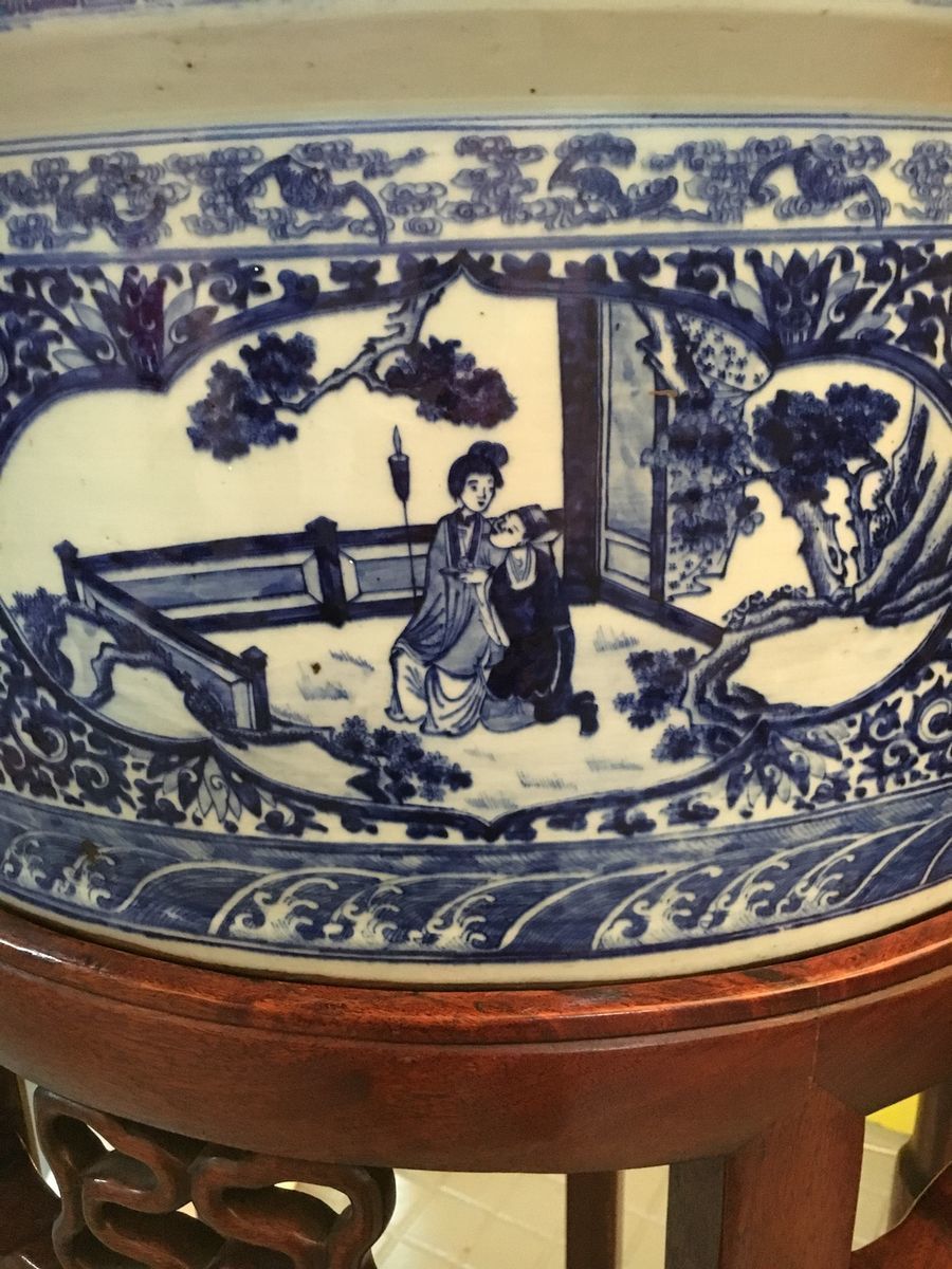Chinese Porcelain Planters With Rosewood Pedestals, 1900s, Set Of 2 photo furniture