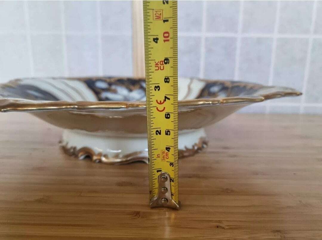 photo furniture Hutschenreuther Porcelain Bowl | Cobalt Blue Gold Gilt Design | Large Floral Pedestal Dish | Hohenberg Bavaria Art Piece