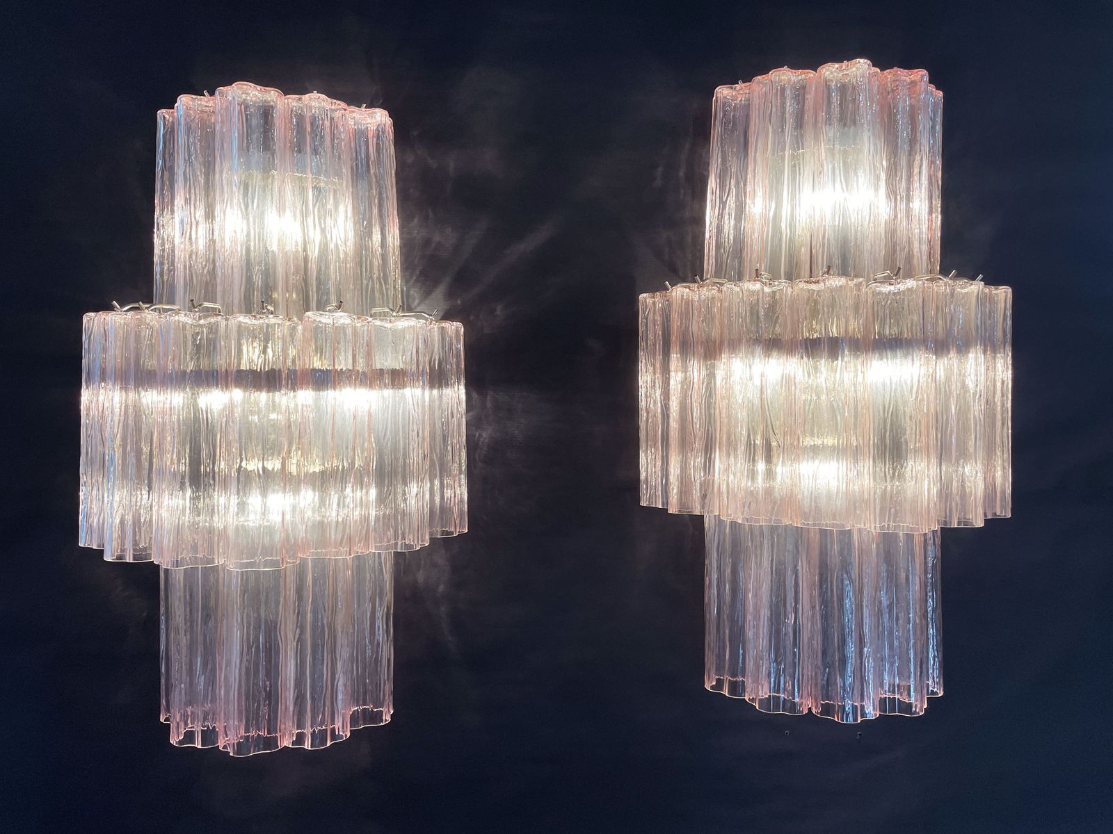 Lighting Fantastic Pair Of Murano Glass Tube Wall Sconces   18 Pink Glass Tube photo