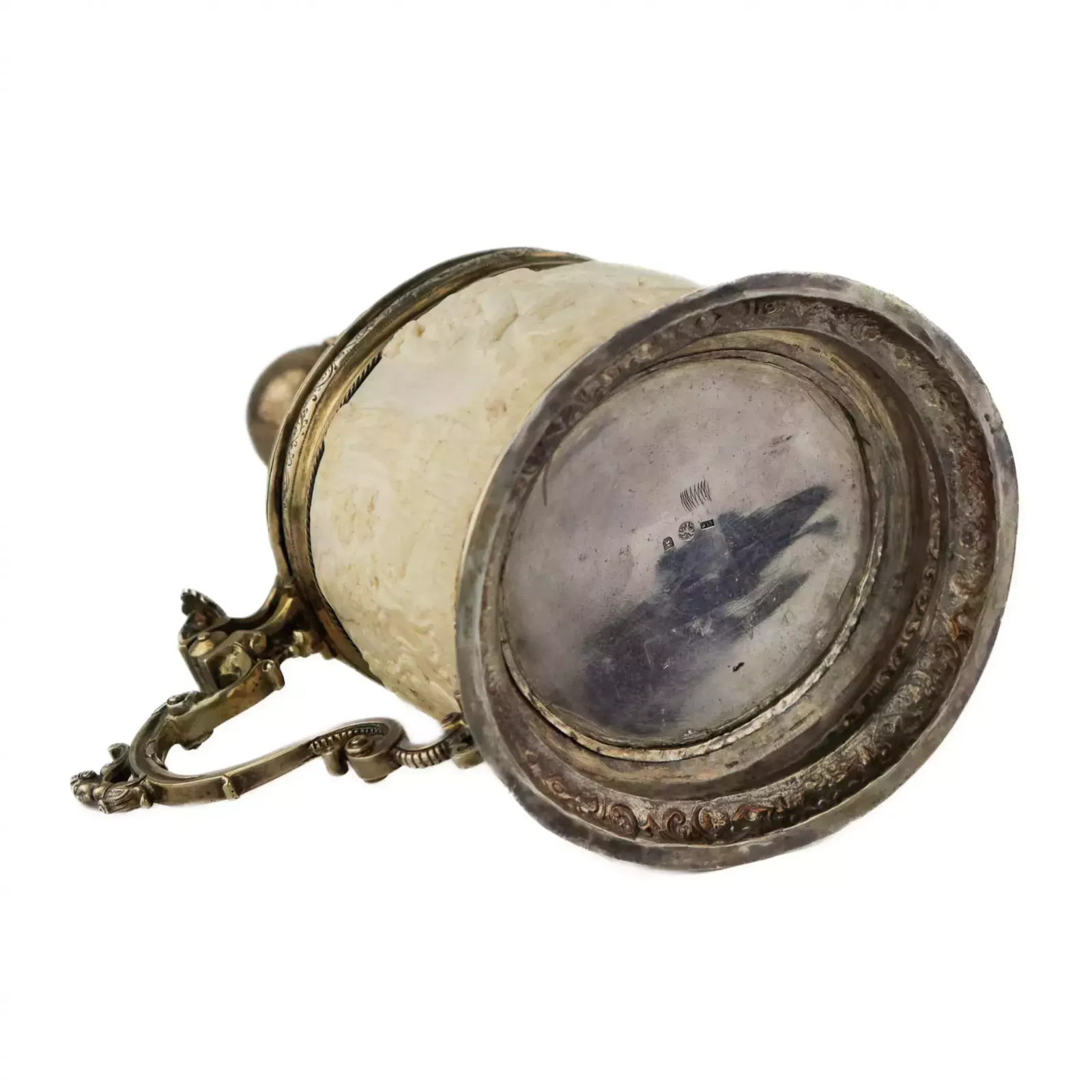 Silver Beer Goblet With Atlas On The Lid And Religious Scenes On Ivory. Lubeck. 17th Century. photo furniture
