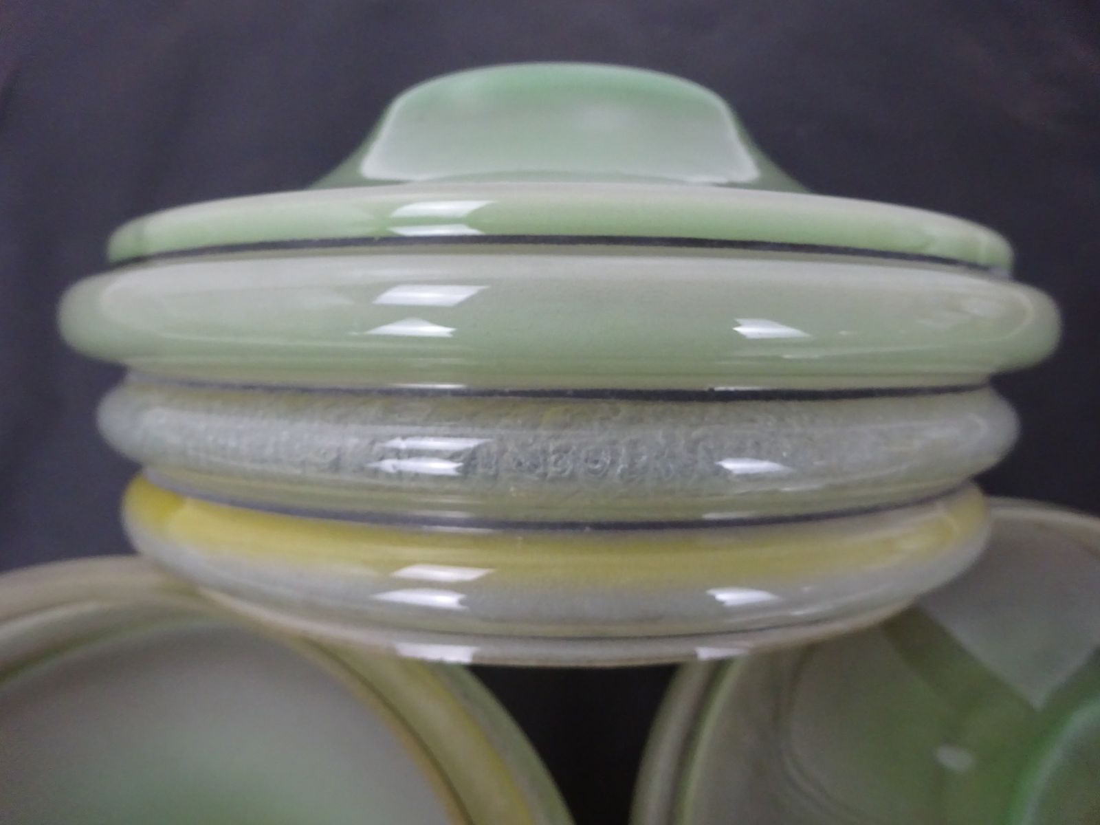 Set Of Three Green Art Deco Pendant Light Shades photo furniture