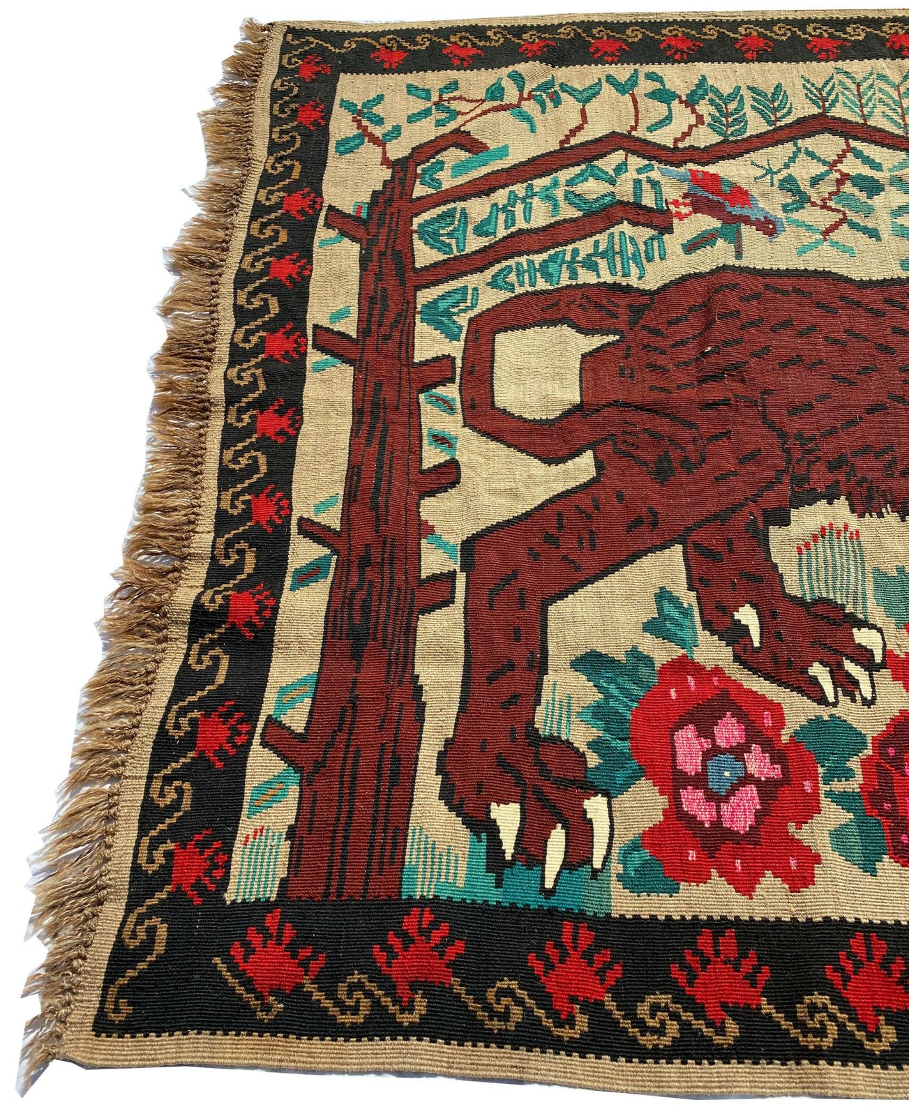 Vintage Caucasian Lion Kilim 220 X 160 Centimeters photo Textiles