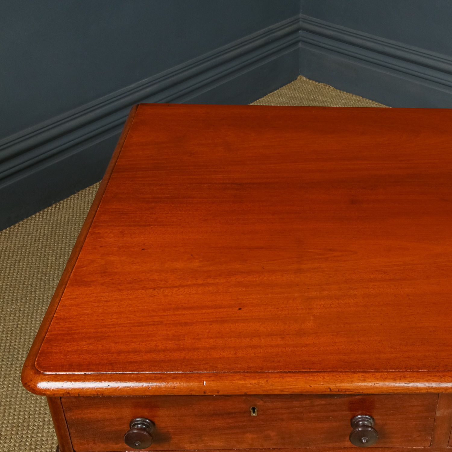 photo furniture English Victorian 5ft Figured Mahogany Office Writing Pedestal Desk (Circa 1850)