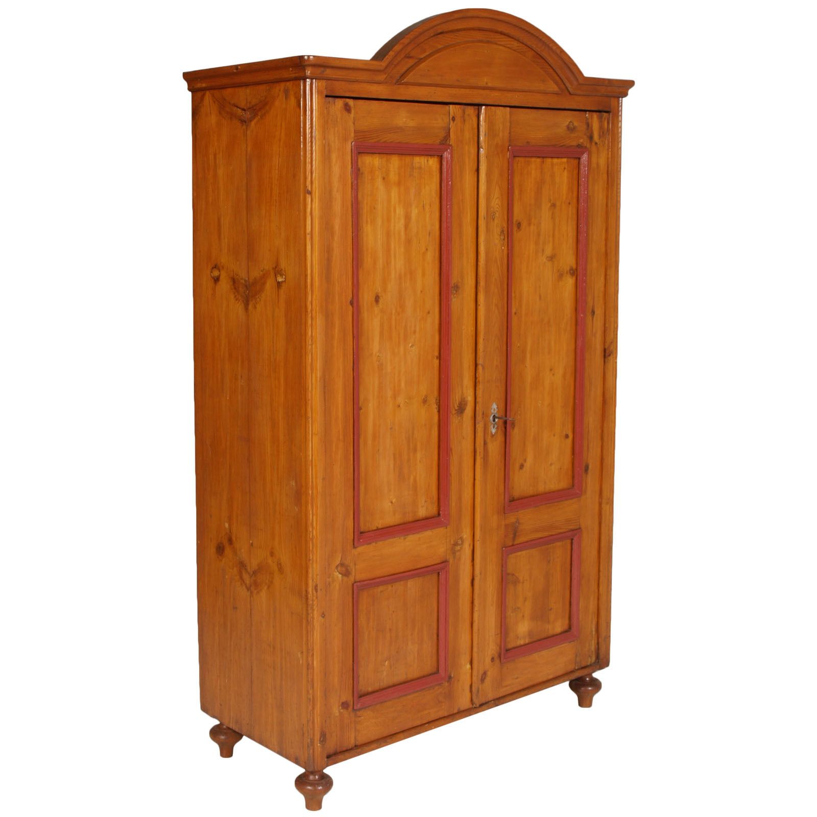 Austrian Tyrol 1860s Wardrobe Biedermeier In Solid Wood Wax Polished