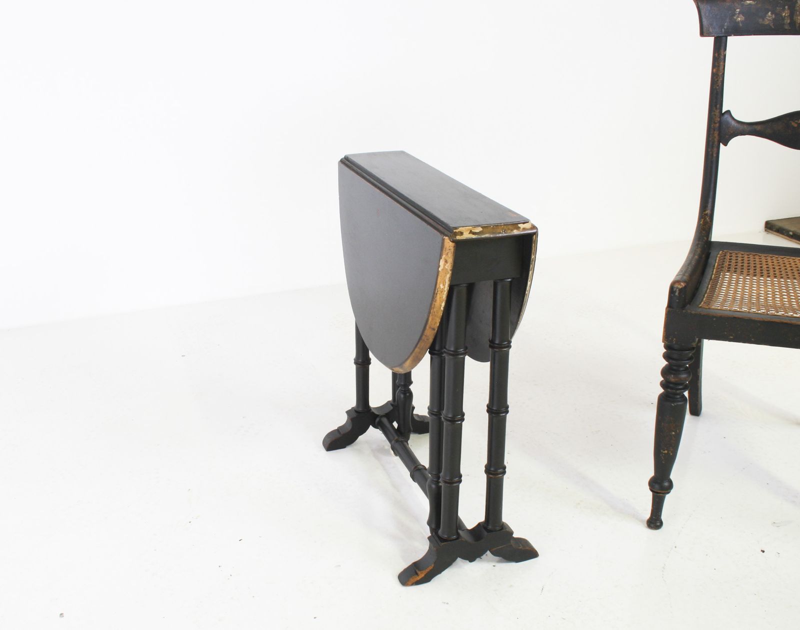 450.0 Victorian Ebonised Faux Bamboo Gate Leg Occasional Side Table photo