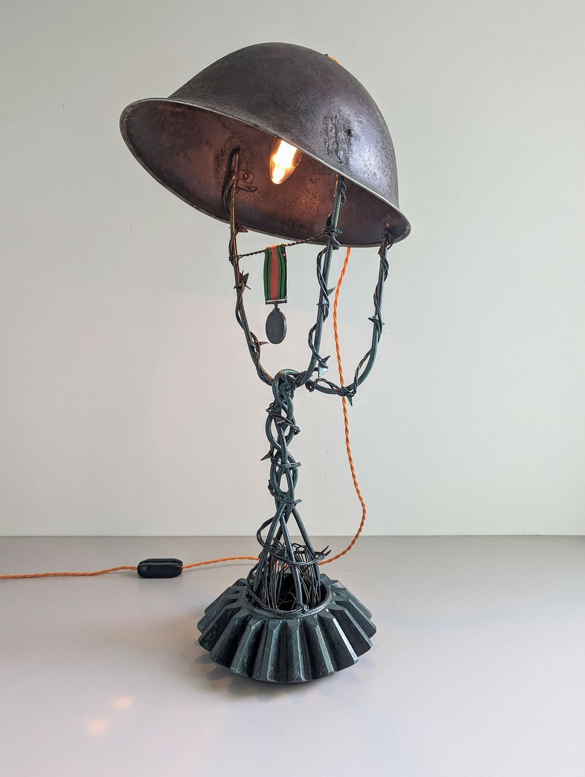 Bespoke War Relic Table Lamp Made Of Original British Mark III Medic Helmet photo for sale