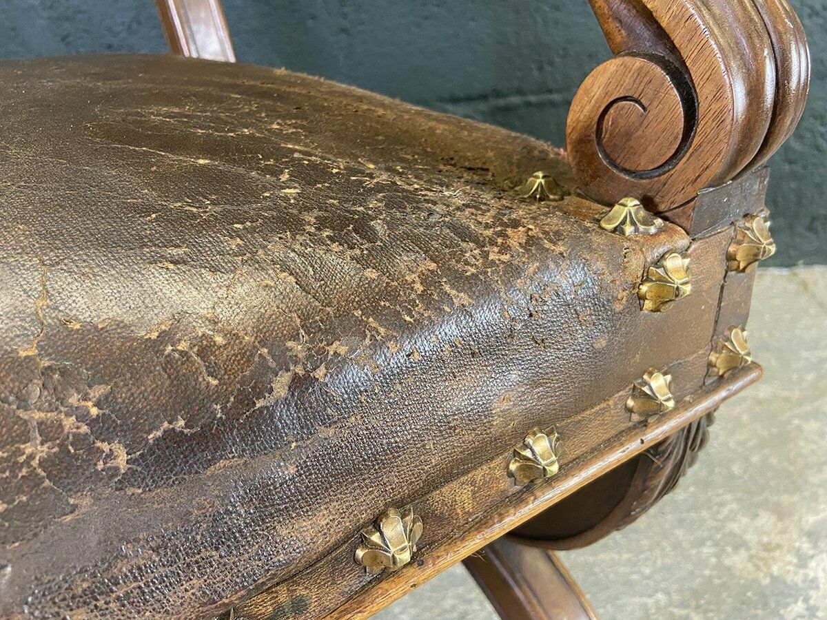 French Studded Leather Throne Armchair photo buy
