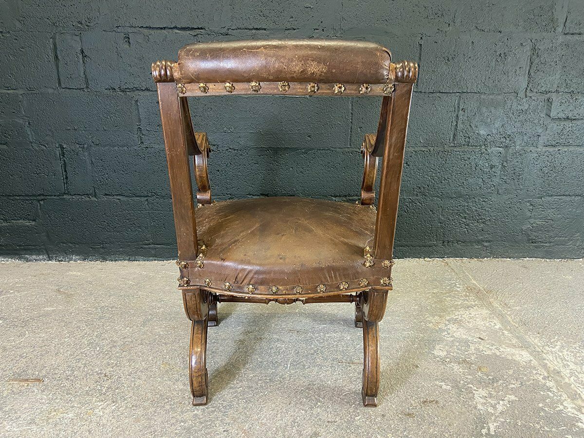 photo for sale French Studded Leather Throne Armchair