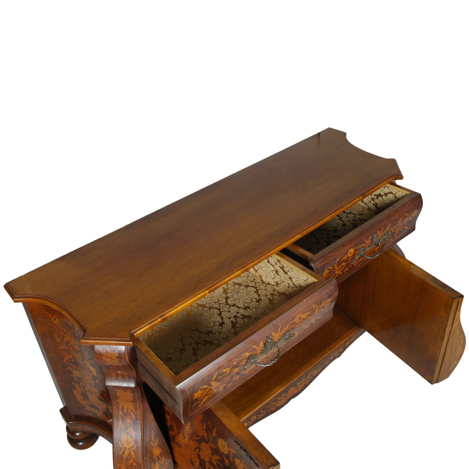 photo vinterior 1930s Venetian Walnut Baroque Sideboard With Vitrine Richly Floral Inlaid