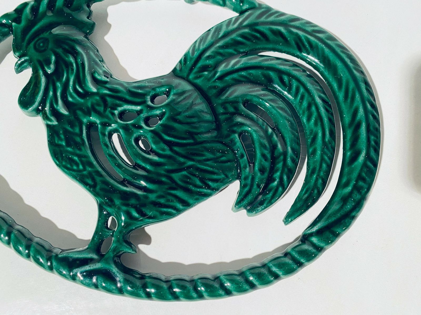 Green Cast Iron Rooster Cock Trivet Pot Holder France / Vintage 1960s Kitchen Table photo 58.0