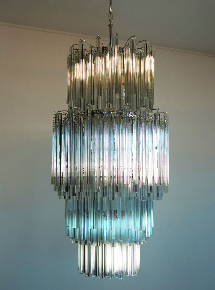 Lighting Huge Murano Chandelier Trasparent Triedri – 242 Prism   Arianna Model photo