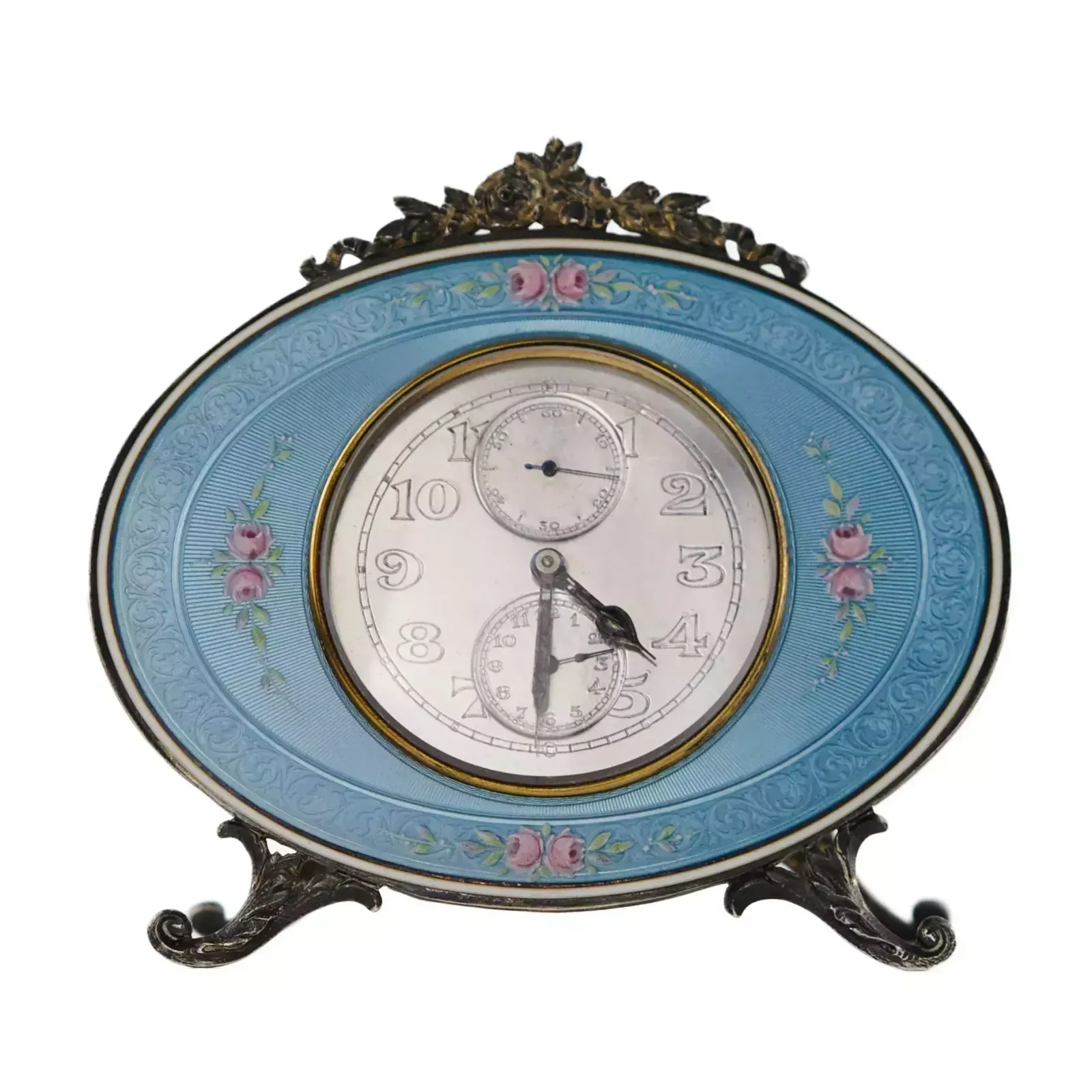 Silver Alarm Clock, Vacheron Constantin, With Guilloché Enamel. Switzerland, 1928.