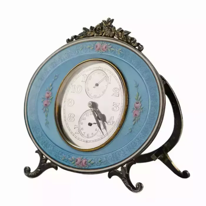 Silver Alarm Clock, Vacheron Constantin, With Guilloché Enamel. Switzerland, 1928. photo vintage
