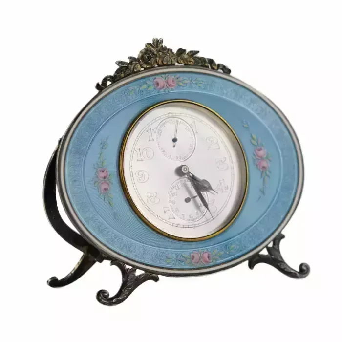 photo for sale Silver Alarm Clock, Vacheron Constantin, With Guilloché Enamel. Switzerland, 1928.