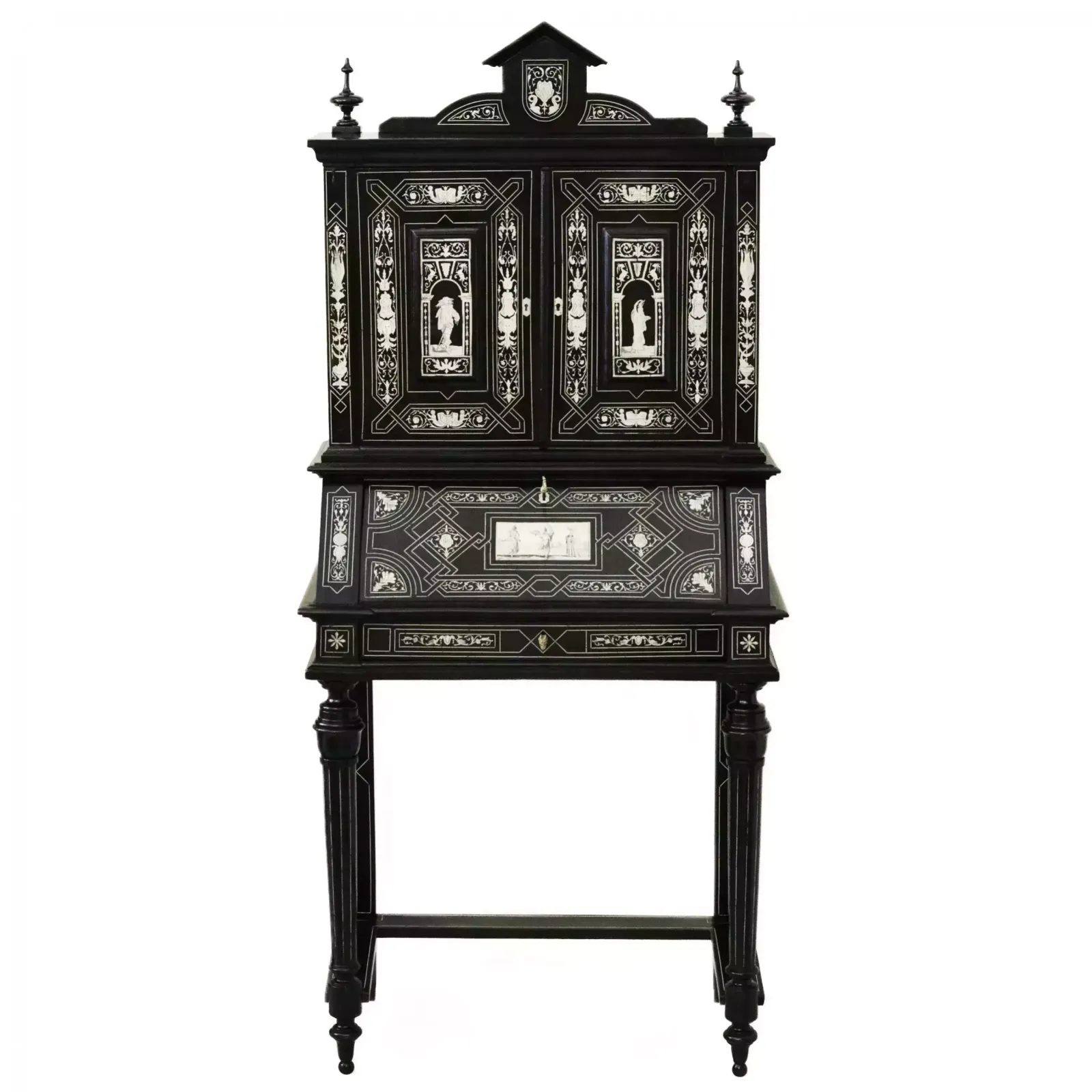 A Superb Italian Ebony And Ivory Cabinet From The Late 19th Century.