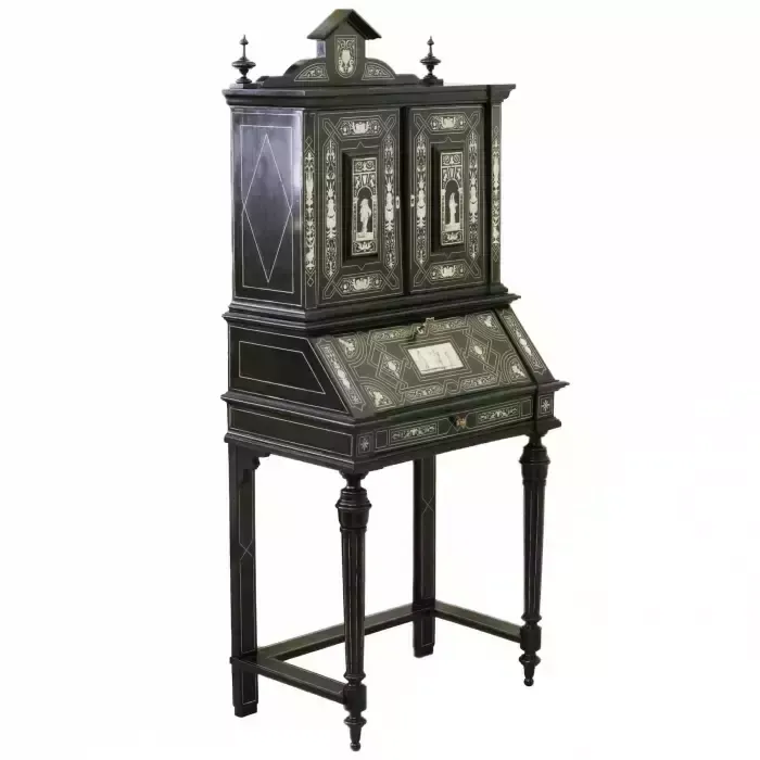 A Superb Italian Ebony And Ivory Cabinet From The Late 19th Century. photo vintage